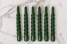Lacquered Twisted Taper Candles | Spruce Green | Set of 6