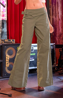 Buckle Detail Straight Leg Pants | Rewind Green