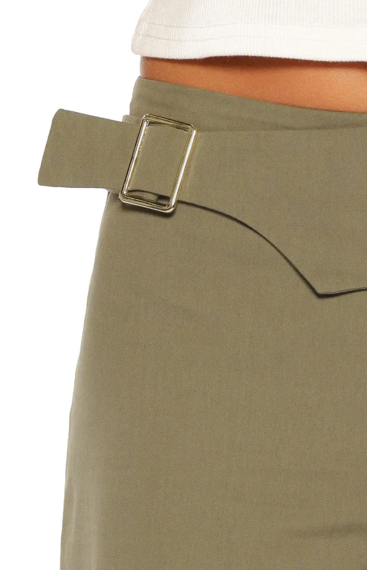 Buckle Detail Straight Leg Pants | Rewind Green