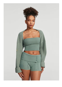 Ribbed Knit Shrug | Sage Green