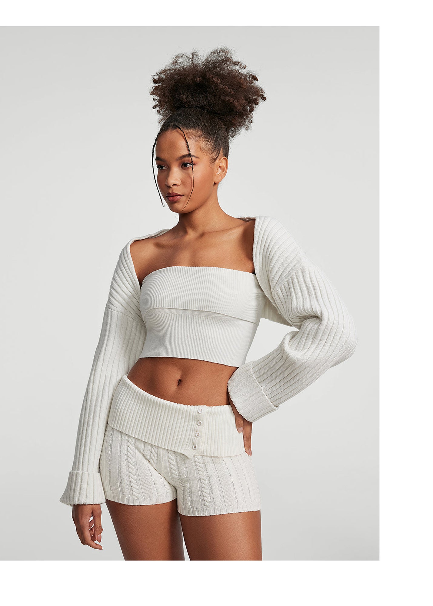 Ribbed Knit Shrug | White