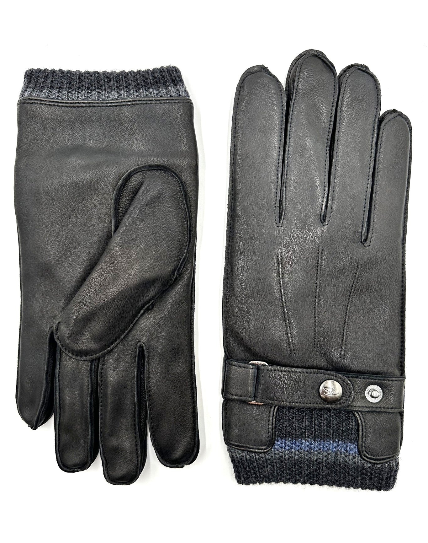 Robert Barakett | Men | Leather Glove W/ Wrist Strap & Stripe Rib Cuff | Black
