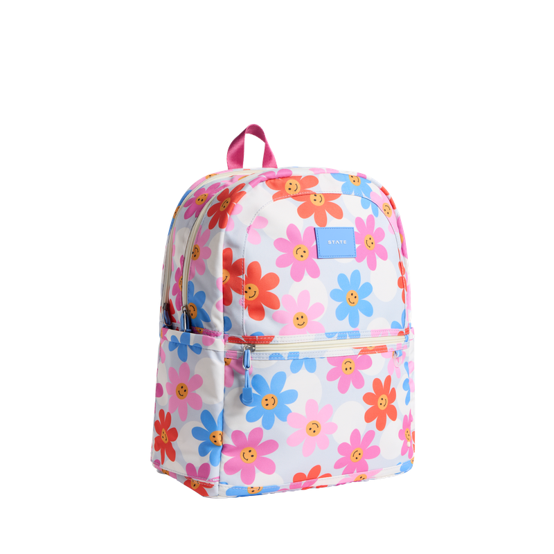 state bags kane kids double pocket backpack recycled polyester canvas daisies side view click to zoom