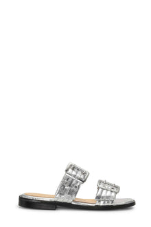 Feminine Buckle Two Strap Sandal Metallic | Silver