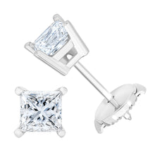 0.50 CT Princess Natural Diamond | Stud Earrings | 14K White Gold | H Color | VS-I Clarity