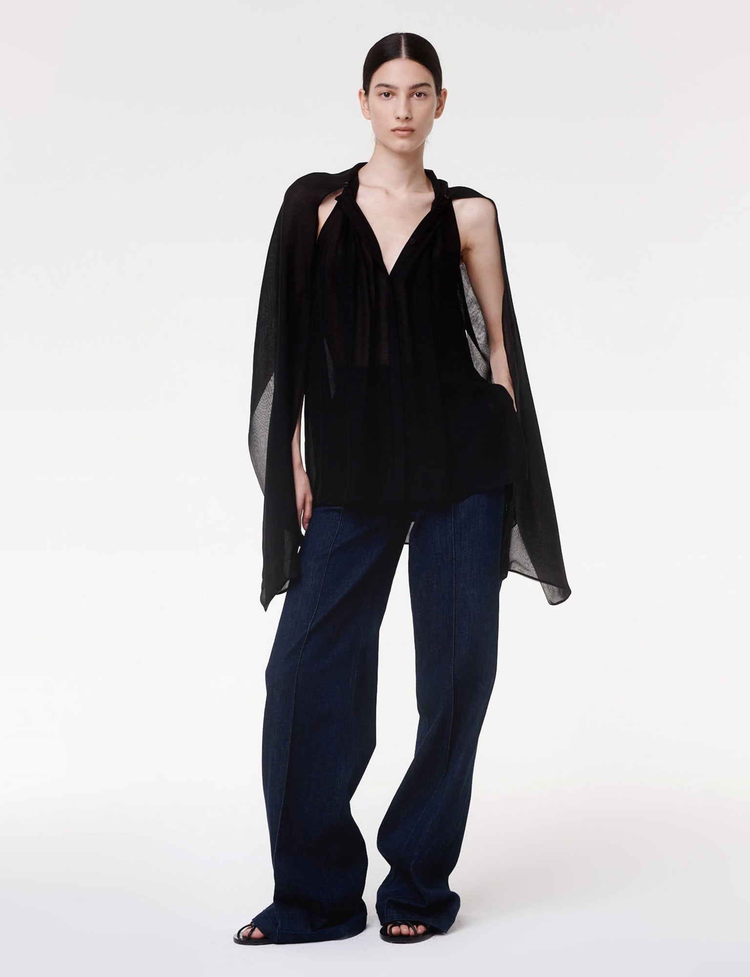 Women | Silk Chiffon Scarf Blouse | Black