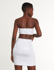 Sequin Mini Skirt::White::Back