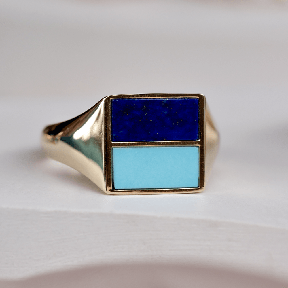 Women | Sky & Sea Inlay Ring | 14k White Gold