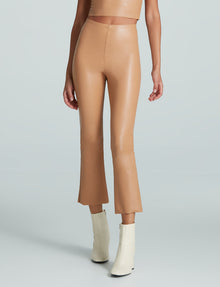 Faux Leather Crop Flare::Camel::Hover