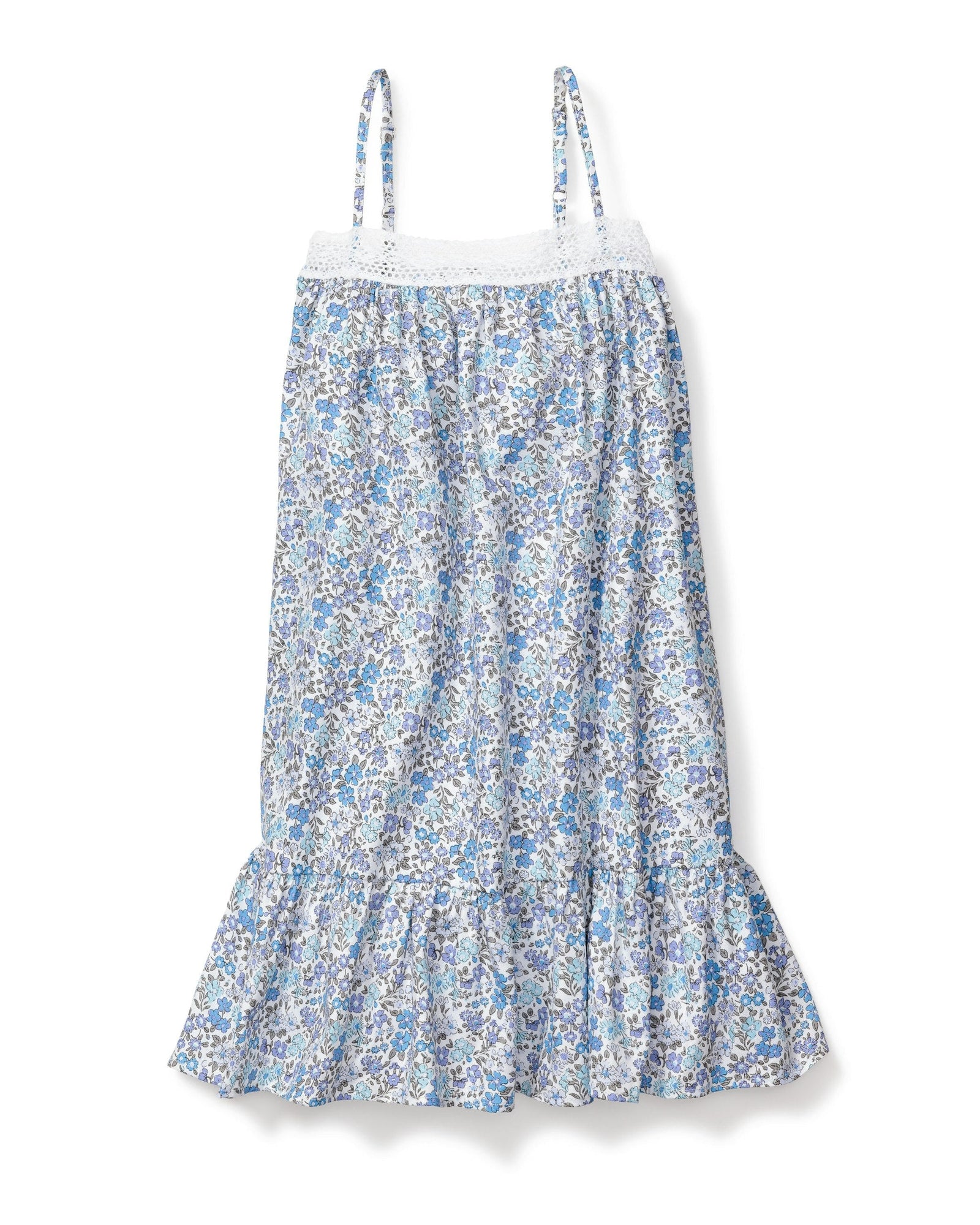 Girl's Twill Lily Nightgown in Fleurs de Rose in Fleur D'Azur#Color_Fleur D'Azur