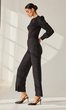 Brenna Lace Combo Pants | Black