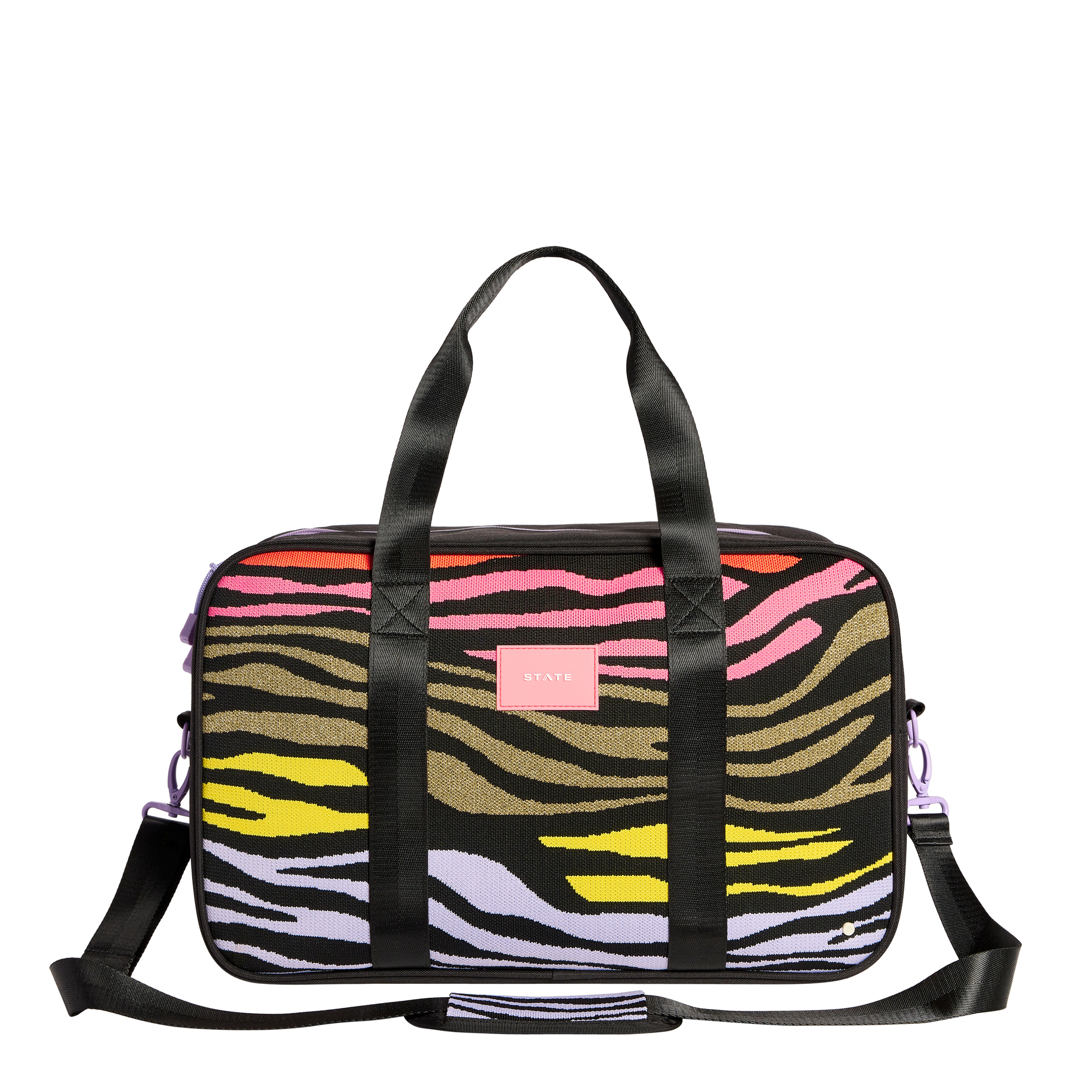 STATE Bags Rockaway Duffle Tech Knit Zebra Front View Click to Zoom