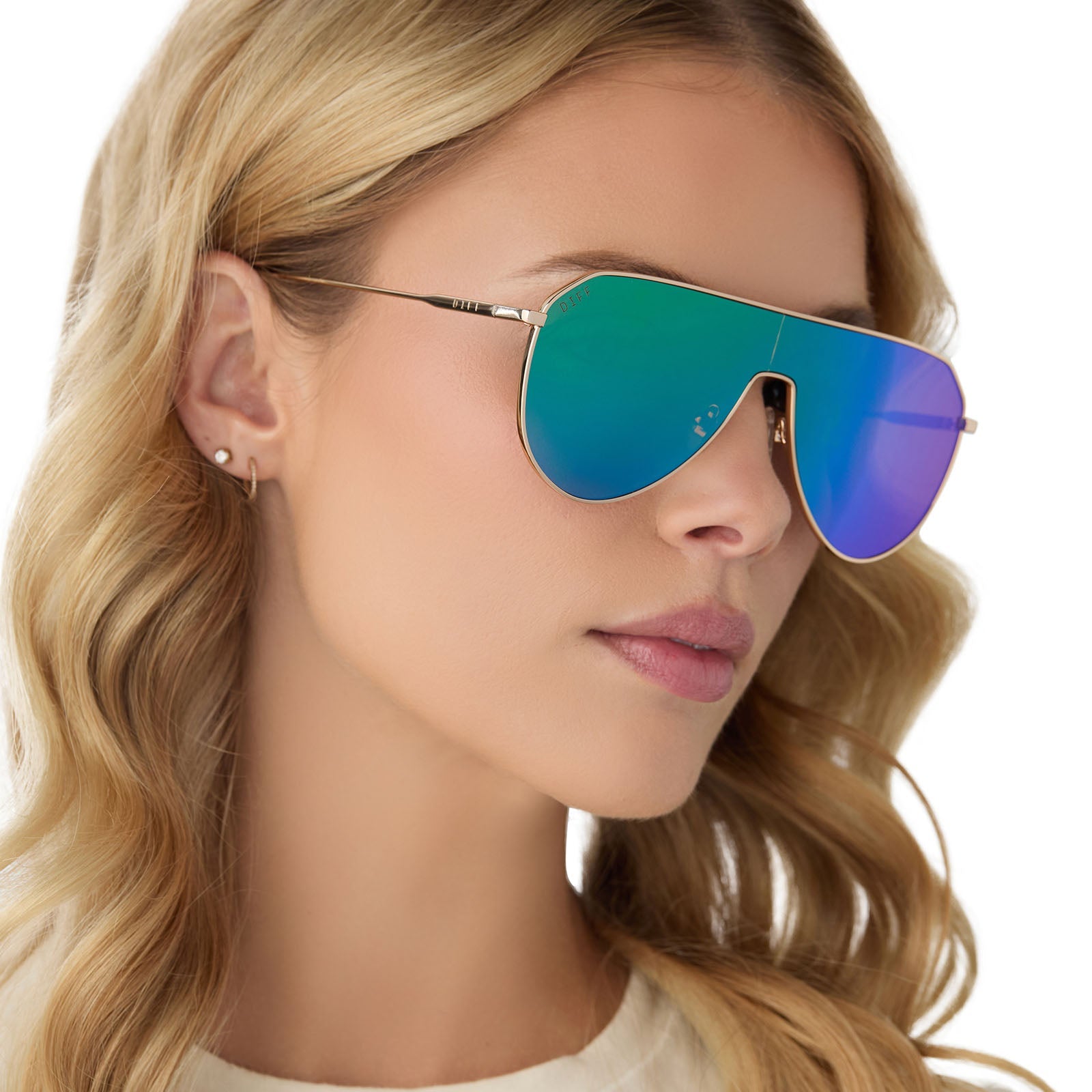 Womens | Dash Shield Sunglasses | Gold | Green Lenses
