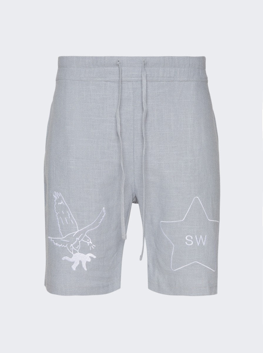 Men | SAINTWOODS | Linen Gym Shorts | Light Blue