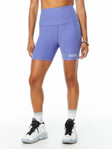 Women | Beyond Yoga | Spacedye Keep Pace Biker Short | Indigo Heather