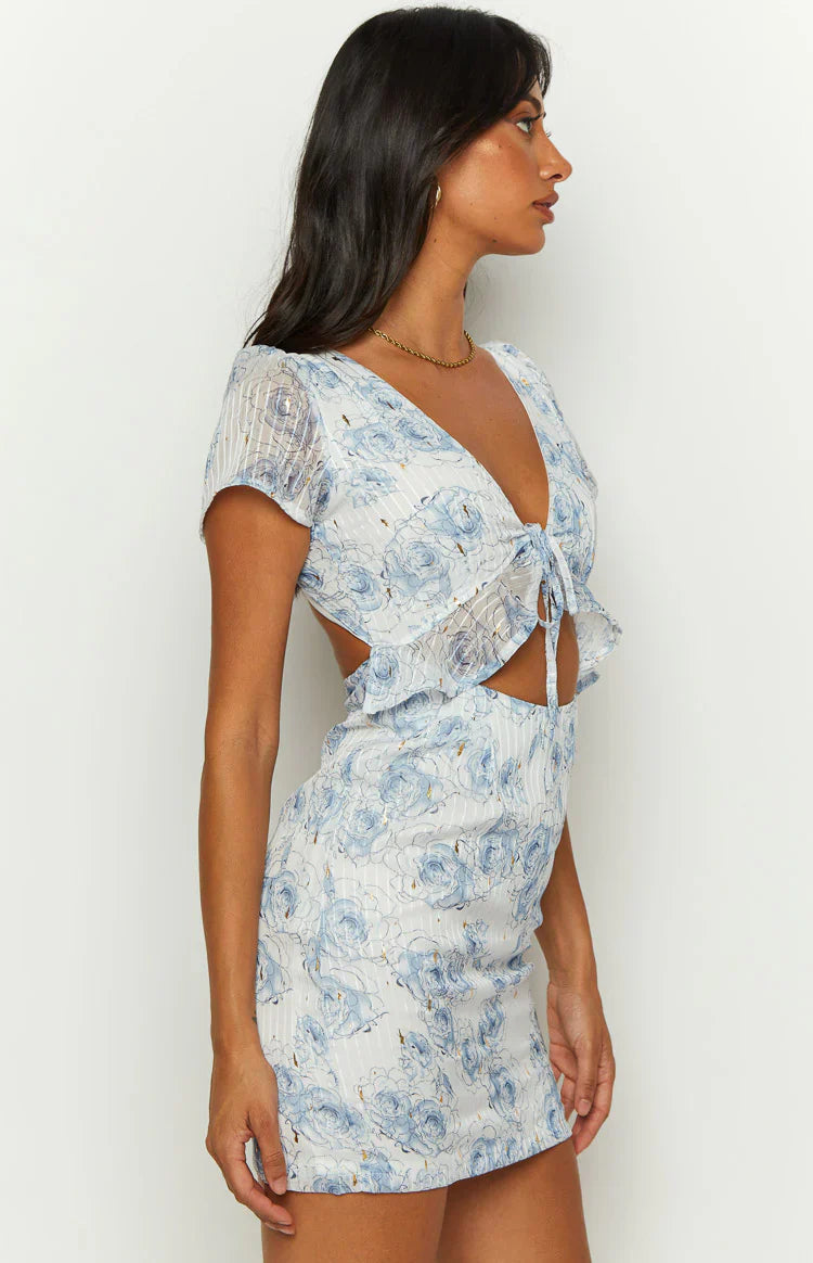 Santorini Nights Floral Mini Dress | Blue