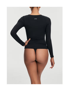 Scoop Neck Long Sleeve Top | Black