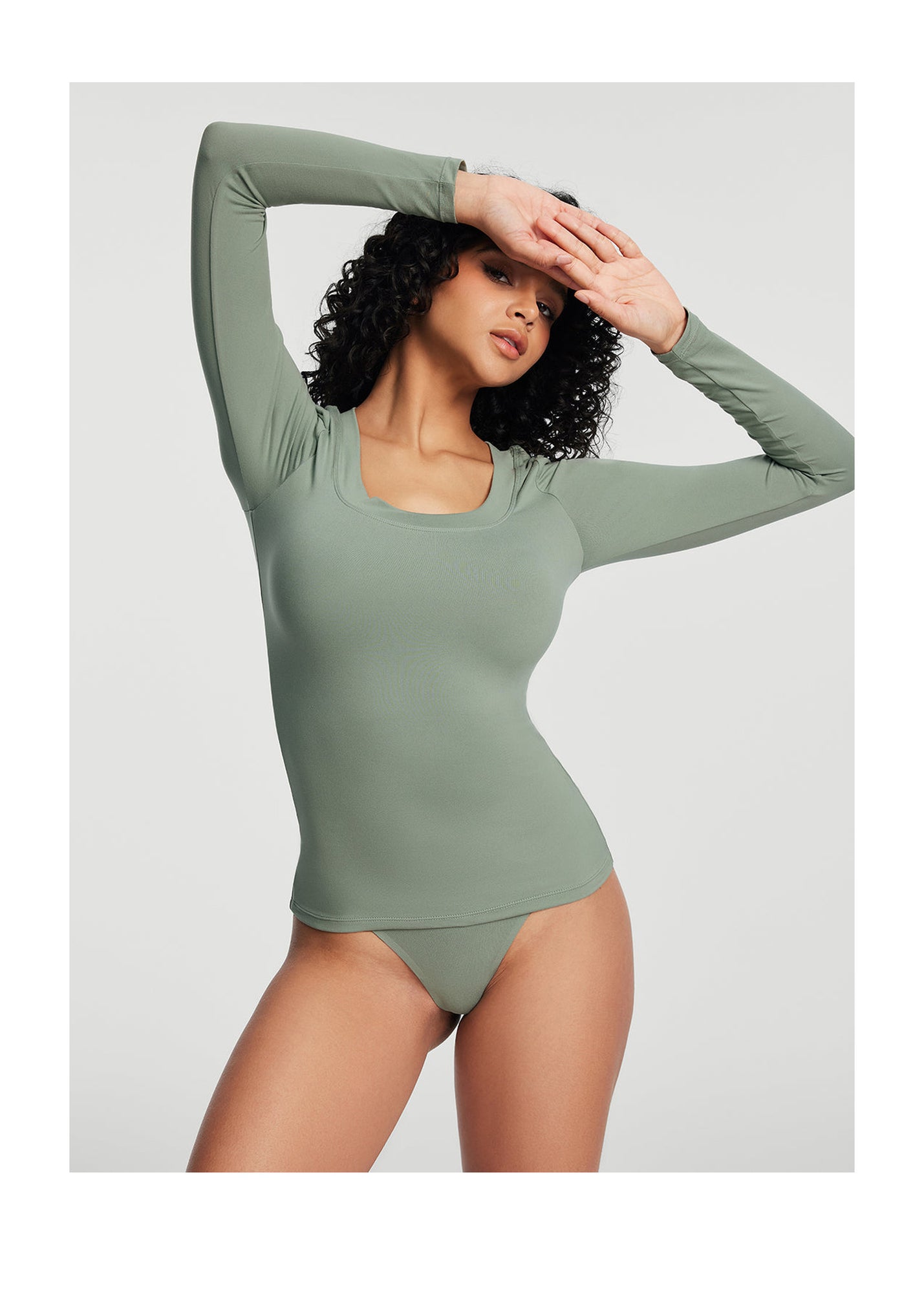 Scoop Neck Long Sleeve Top | Sage Green