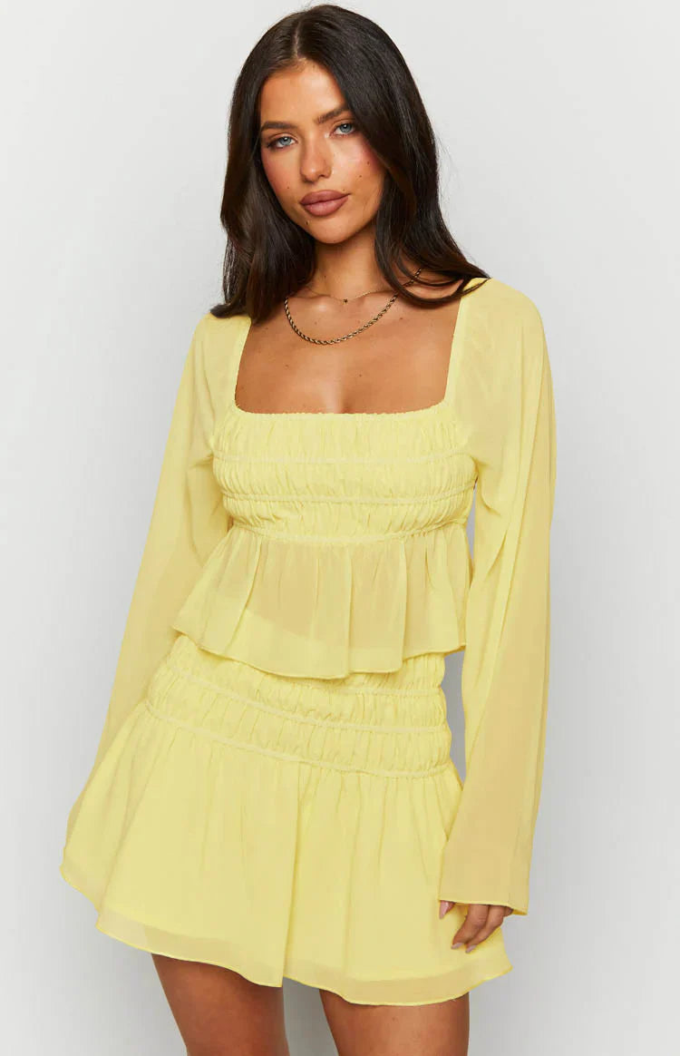 Sean Chiffon Long Sleeve Top | Yellow