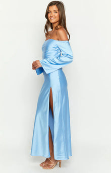 Shae Satin Long Sleeve Maxi Dress | Blue
