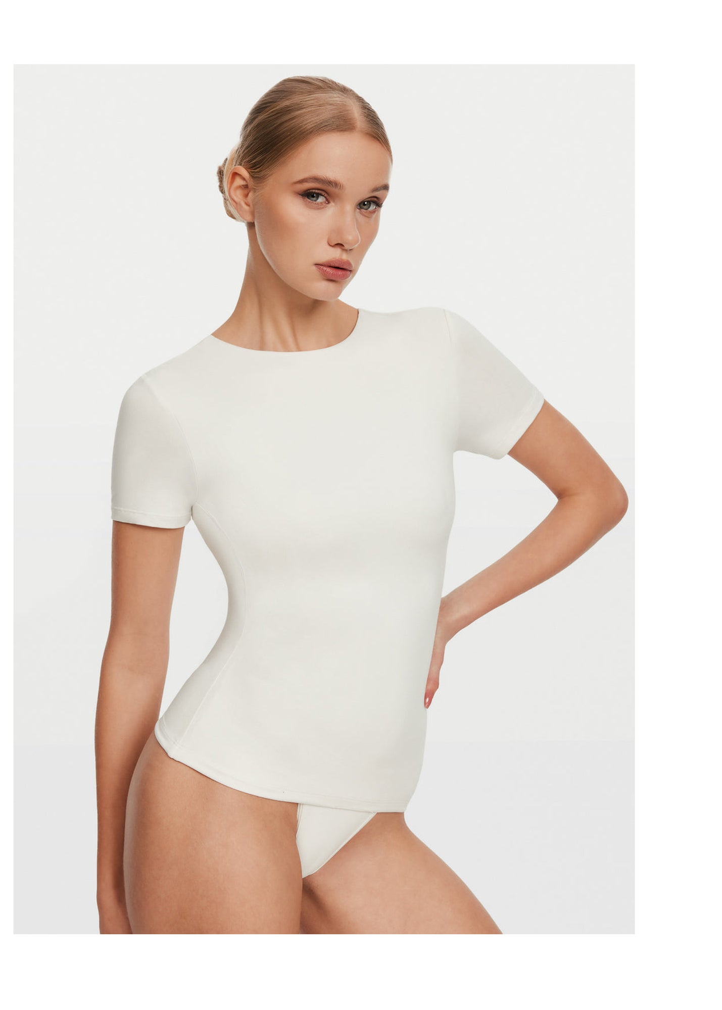 Short Sleeve Crew Neck Top | White