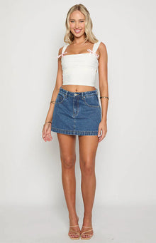 Skyline Swirl Denim Skort | Mid Wash