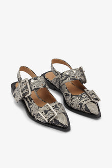 Snake Printed Feminine Buckle Ballerinas | Sand (V1)