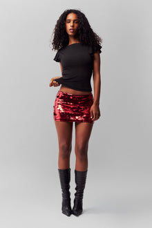 Womens | Low Rise Paillette Skirt | Merlot