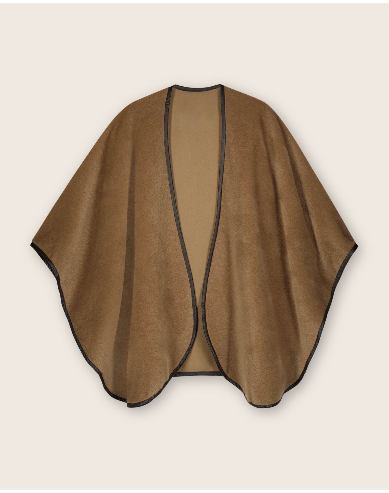 Sofia Cashmere | Women | Baby Alpaca Leather Trimmed Classic U Shaped Cape | Camel