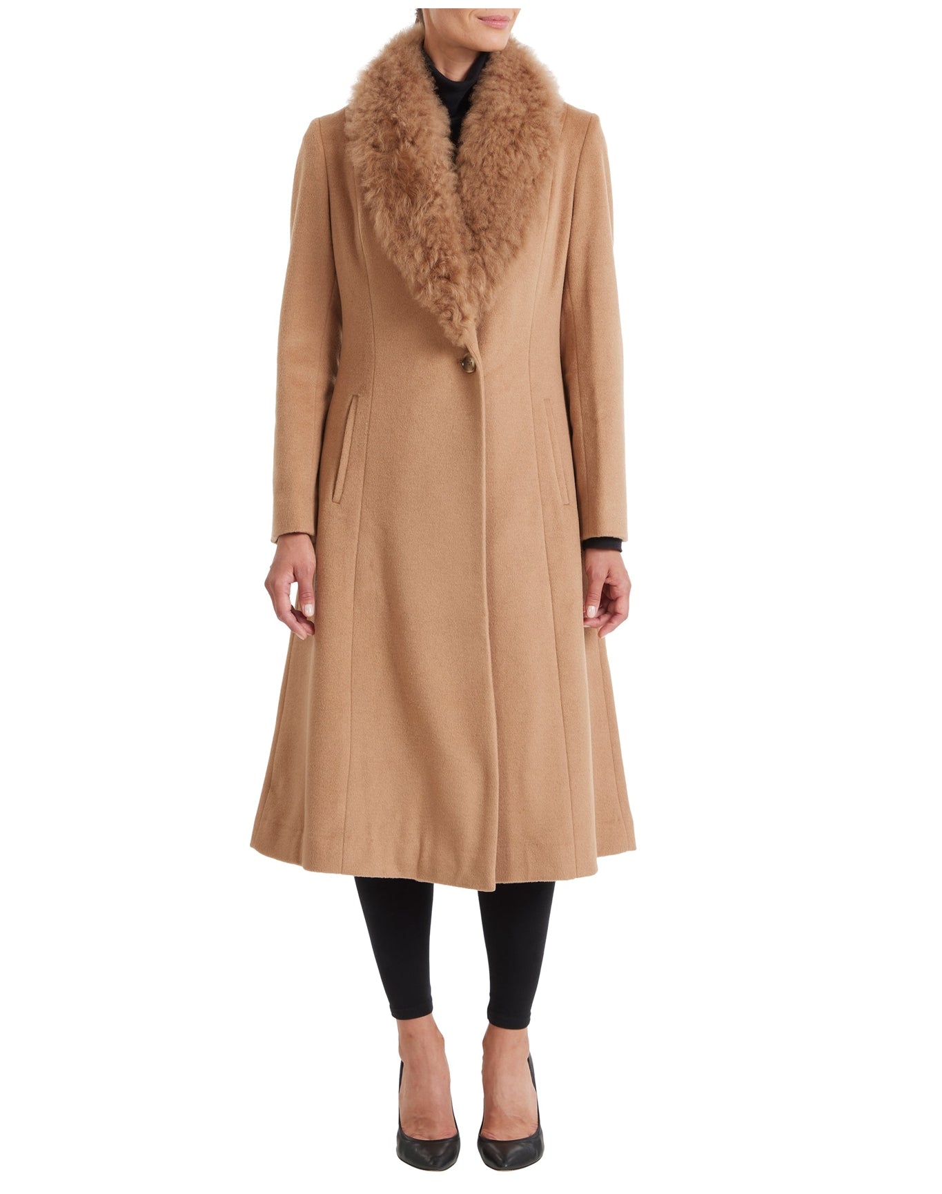Sofia Cashmere | Women | Fox Club Collar Wool Blend Car Coat | Camel
