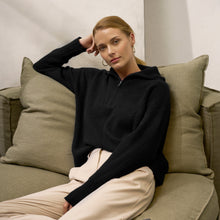 Sophia Cashmere Quarter Zip Pullover | Black | Womens