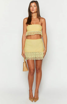 Sparrow Lace Frill Strapless Crop Top | Yellow