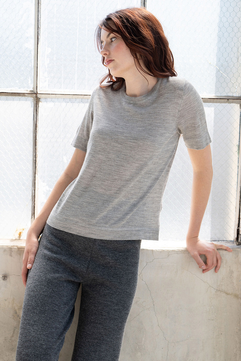 Crew Neck Sweater Tee | Fog Grey Heather
