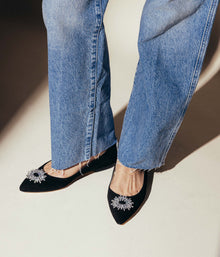 Stevie Ballerina Flats in Black Suede - Loren Hope