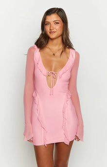 Surround Sound Mesh Long Sleeve Mini Dress | Pink