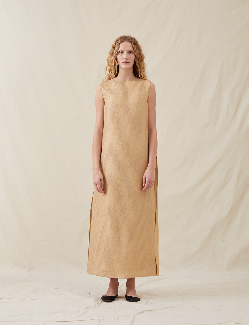 Womens | The Fluid Cape Dress In Wave Stripe | Copper
