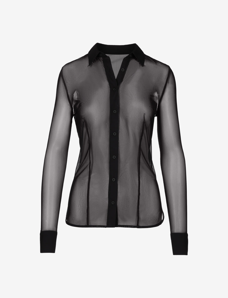Chic Mesh Button Down Shirt::Black::Main