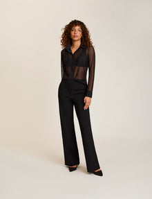 Chic Mesh Button Down Shirt::Black::