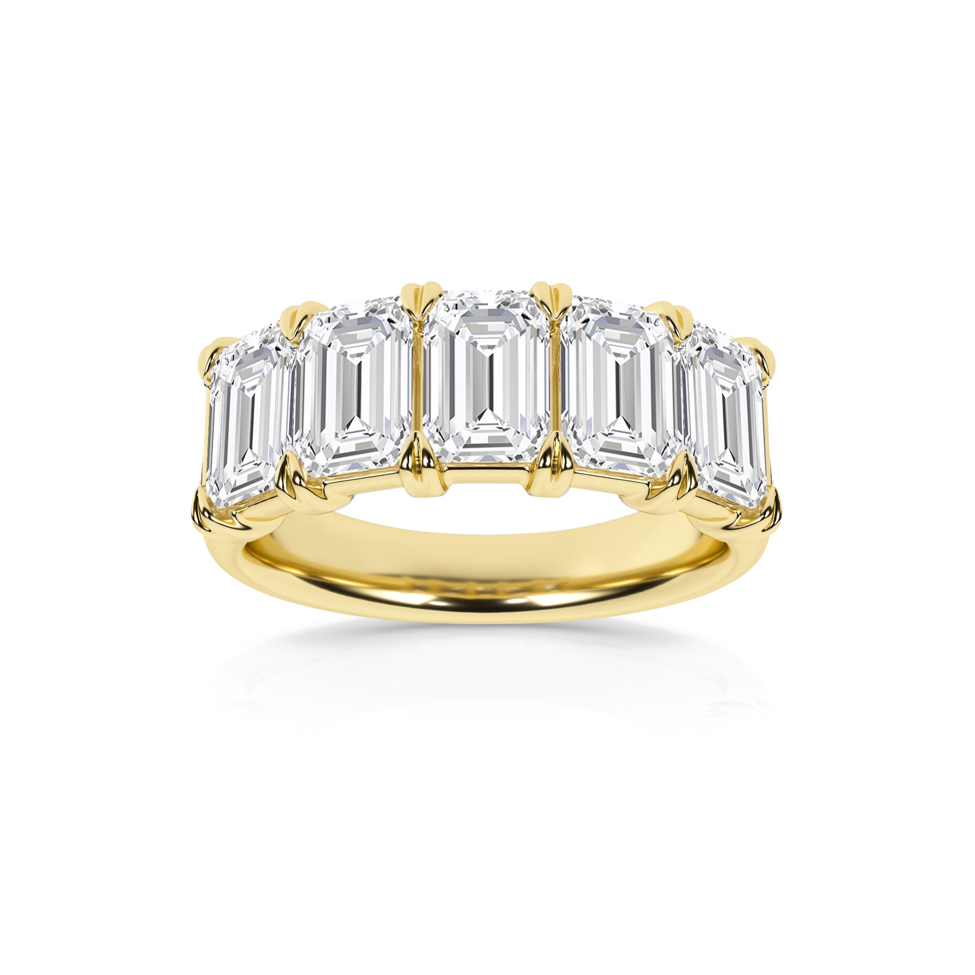4.00 CT Emerald Lab-Grown Diamond | Five Stone Anniversary Wedding Band Ring | 14K Yellow Gold | G Color | VS Clarity