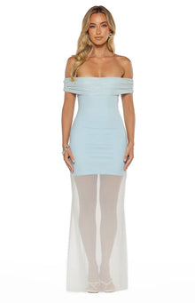 Tabitha Off Shoulder Mesh Maxi Dress | Blue