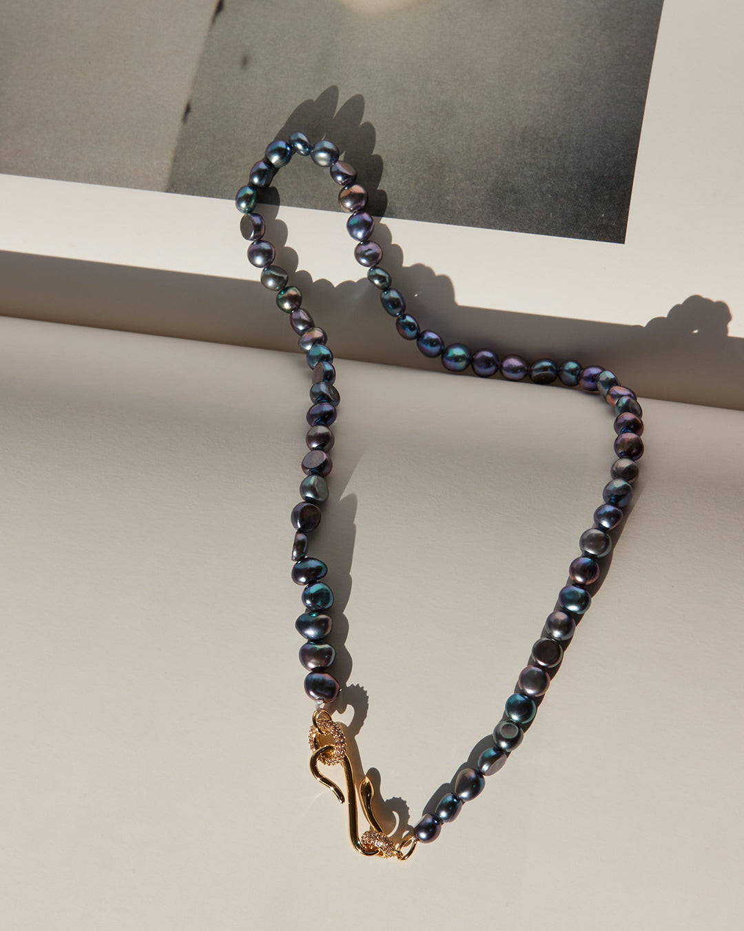 The Pave Hook Pearl Necklace | Gold