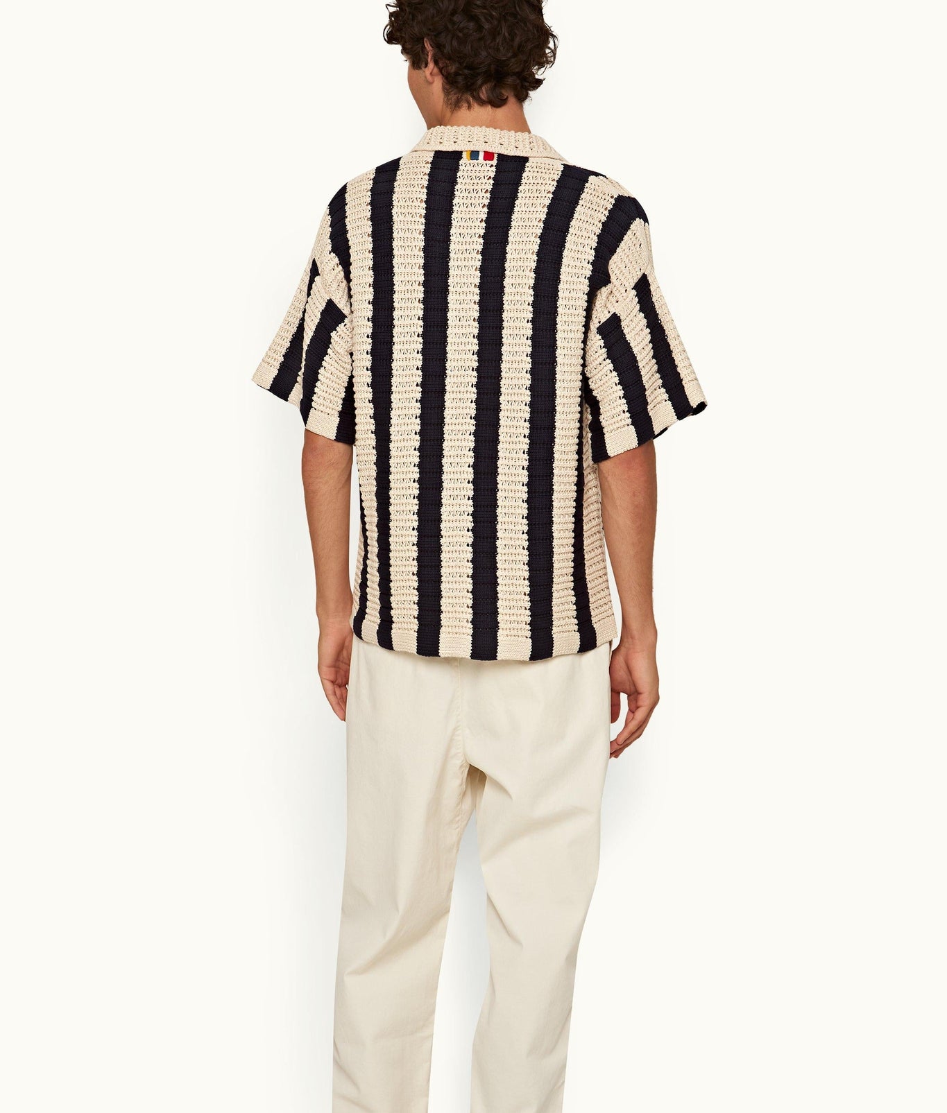 Thomas Crochet Crochet Stripe Relaxed Fit Organic Cotton Shirt | Night Iris/Cashew