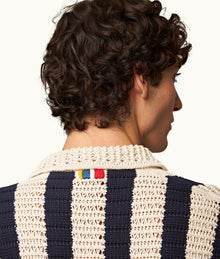 Thomas Crochet Crochet Stripe Relaxed Fit Organic Cotton Shirt | Night Iris/Cashew