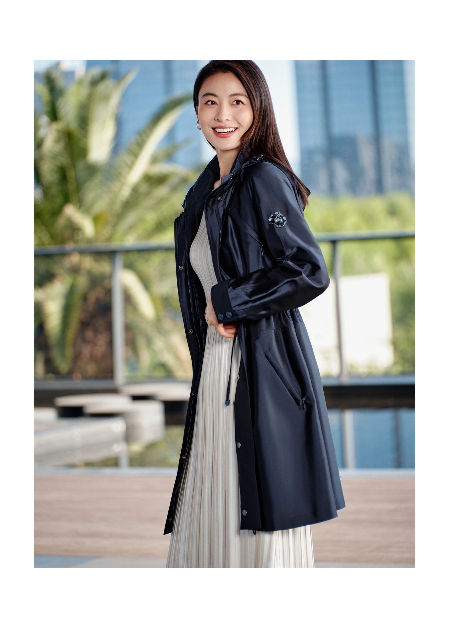 Triacetate Trench Coat | Navy