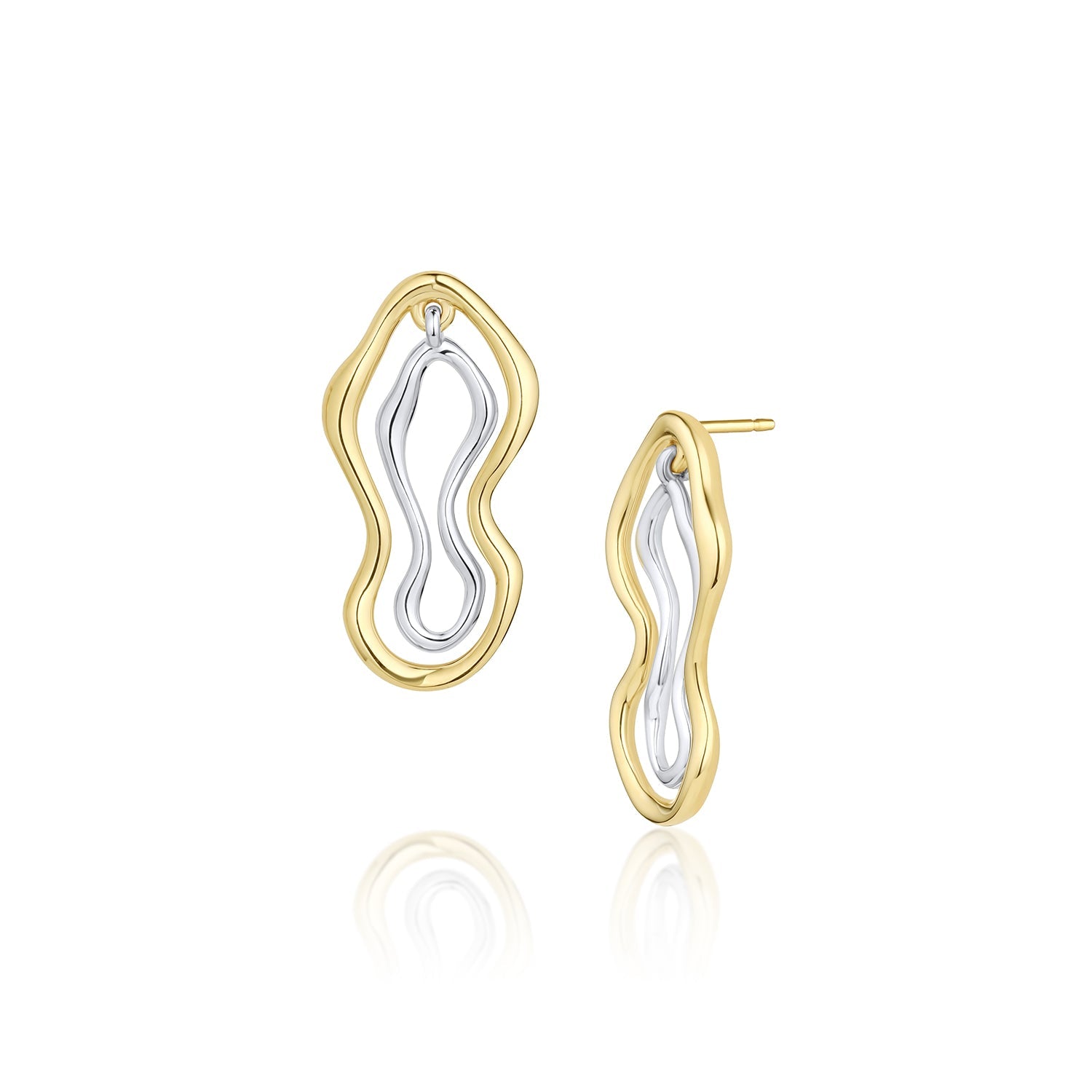 Women | Two Tone Sculptural Freeform Earrings | 14k Yellow Gold