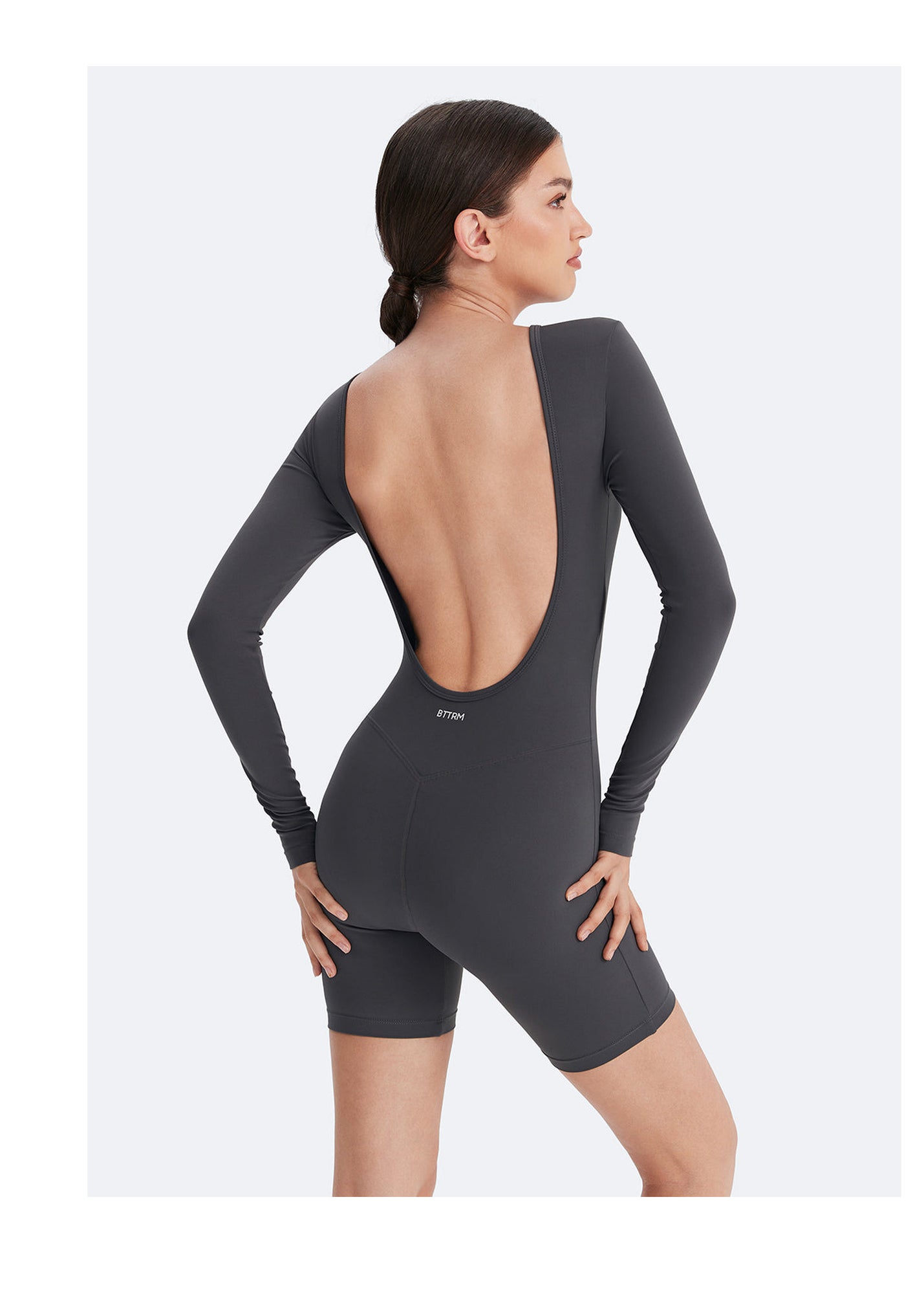 U-back Long Sleeve Bodysuit | Slate Gray