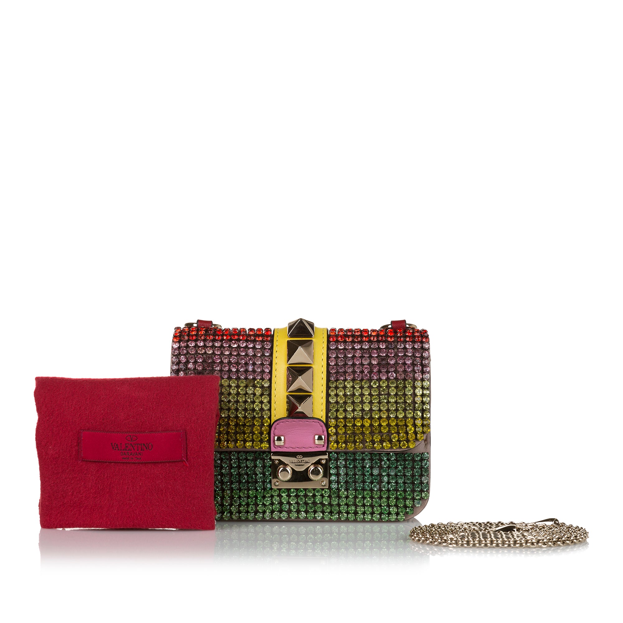 Valentino Pre-Owned Embellished Crystal Rockstud Glam Lock Crossbody Bag | Women | Yellow