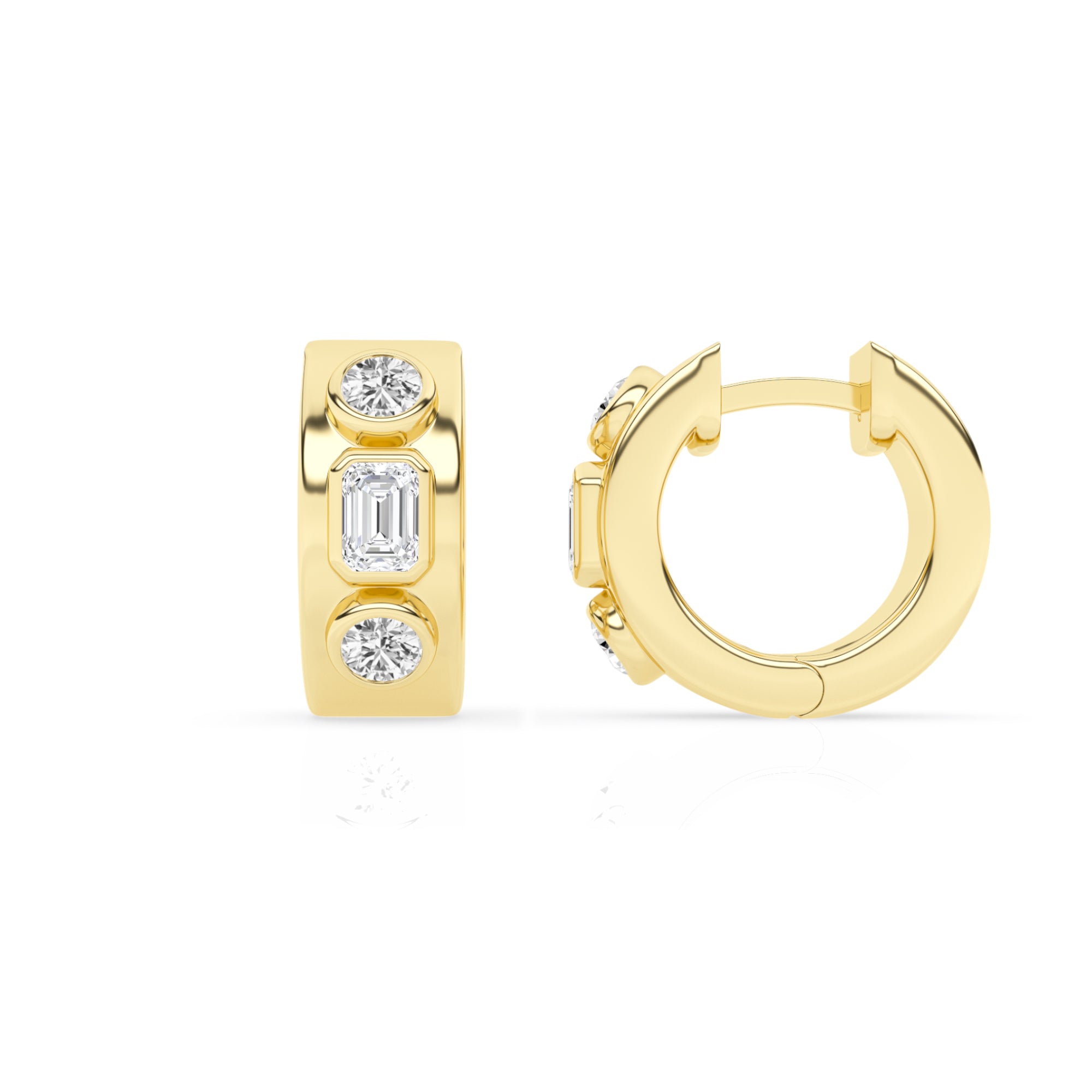 1.00 CT Round/Emerald Lab-Grown Diamond | Hoop Earrings | 14K Yellow Gold over Sterling Silver | F Color | VS Clarity