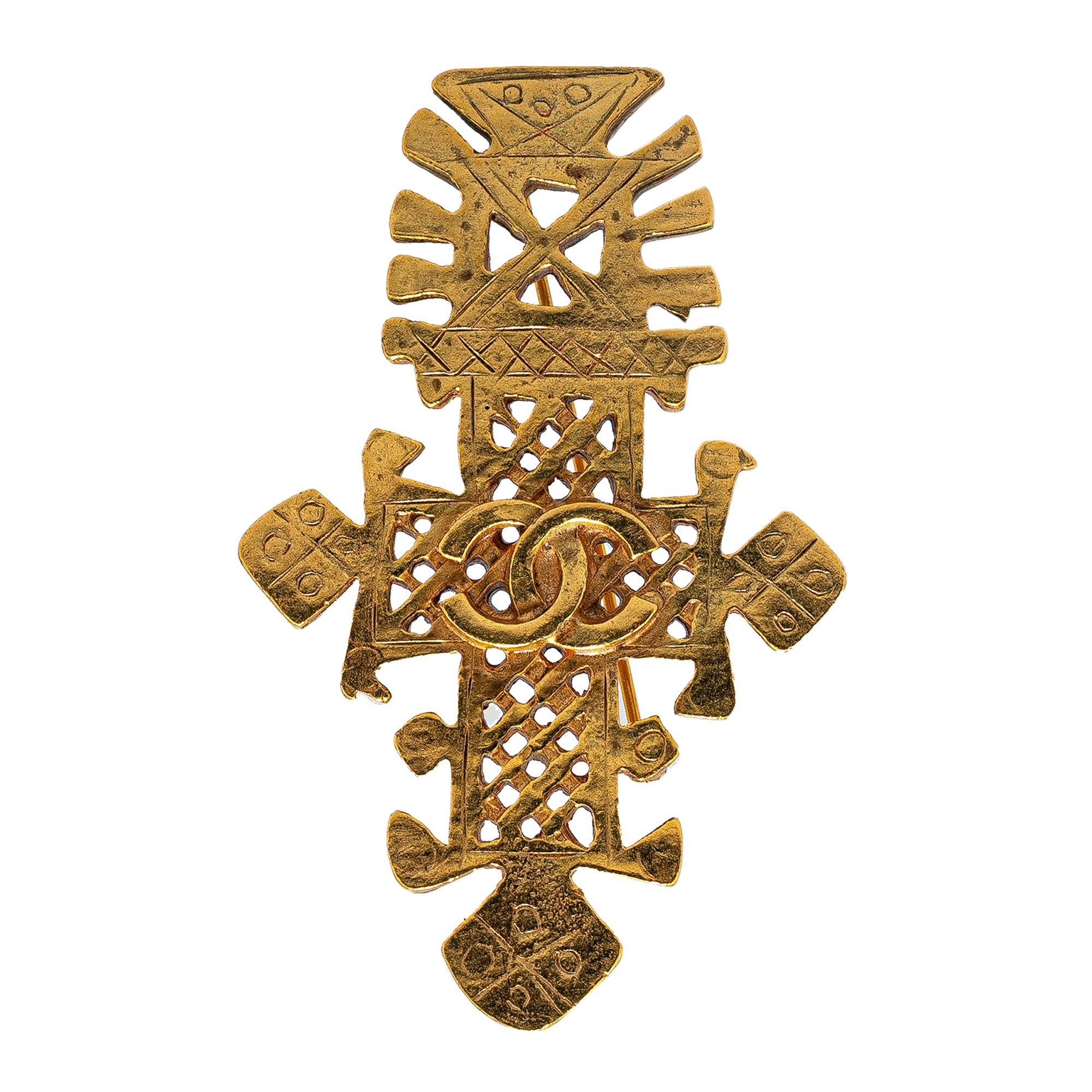 Chanel Pre-Owned Gold Plated CC Cross Brooch | Women | Gold