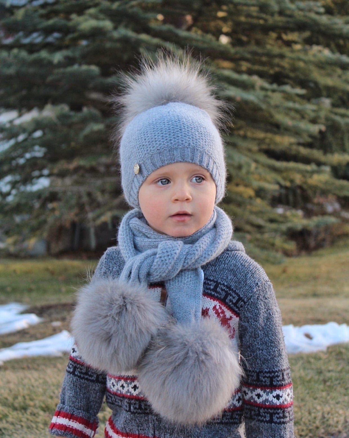 Unisex | Honeycomb Grey Cashmere Beanie Hats Grey Pom | Gray